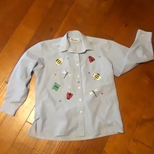 BUTTON DOWN SPRING WHIMSICAL Mili designs Bee's Butterflies Top